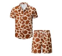 COSAVOROCK Camicia e Pantaloncini Stampa Giraffe Uomo Camicie Animale Hawaiane Casual, Giraffe, L
