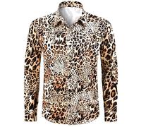 COSAVOROCK Camicia Stampa Leopardata Uomo Maniche Lunghe Camicie Animale Casual, Leopardata, L