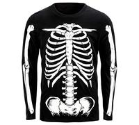 COSAVOROCK Maglietta Scheletro da Uomo Halloween Il Giorno dei Morti Costume T-Shirt Che Si Illuminano al Buio Nero M