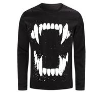 COSAVOROCK Maglietta Vampiro Uomo Halloween Giorno dei Morti Costume T-Shirt Che Si Illuminano al Buio, Denti Vampiro, M