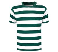 COSAVOROCK T-shirt da uomo a maniche corte in cotone a righe girocollo basic casual top, Verde scuro e bianco, XXL