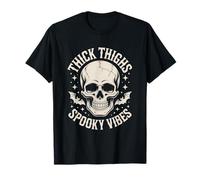 Cosce Spesse Vibes spettrale Teschio Gotico e Pipistrello di Halloween Maglietta