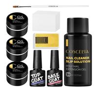 Coscelia Kit Gel Ricostruzione Unghie, 3 X 15ml Gel Unghie Ricostruzione Bianco Rosa Trasparente, 30ml Soluzione Acrigel per Unghies, Top Base Coat, Adatto ai principianti e Home DIY