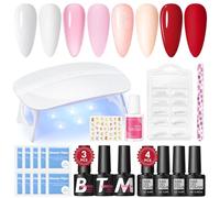 COSCELIA Kit Smalto Semipermanente con Lampada 4pz Smalti in Gel Rosa Rosso Bianco Nudo Gel con Base Top Matte Coat con False Unghia Tip e Salviette Nail Art Regalo Kit