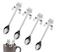 CosCosX, 4 pezzi cucchiaini da caffè in acciaio inossidabile con gattini, cucchiaini che si appendono, ideali per tè, zuppa, zucchero, dolce, antipasto, condimento