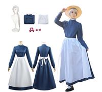 CosDogs Anime Il Castello Errante di Howl Sophie Cosplay Costume con Parrucca Copricapo Abito Cameriera Blu Donne Adulti Ragazze Bambini Vestito Halloween Carnevale Gioco Ruolo Festa Kimono