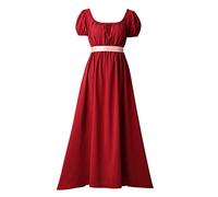 COSDREAMER Abito da Donna Regency Abito Medievale Vittoriano retrò a Vita Alta con Maniche a Nastro Rosso Vinaccia,S