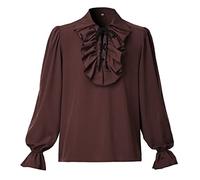 COSDREAMER Camicia da Uomo Rinascimentale da poeti medievali Pirata Top Camicetta, Caff, M