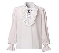 COSDREAMER Camicia da Uomo Rinascimentale da poeti medievali Pirata Top Camicetta (L, Beige)