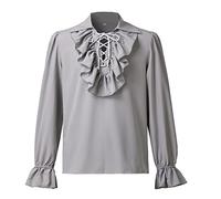 COSDREAMER Camicia da Uomo Rinascimentale da poeti medievali Pirata Top Camicetta (M, Grigio)