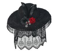 COSDREAMER Cappello a cilindro da donna in stile gotico Steampunk con velo irregolare, colore bianco e nero, Pizzo nero., One Size (Head Circumference 57cm/22.12'')