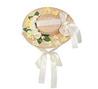 COSDREAMER Cappello da sole per ragazze e donne, con nastro in pizzo e fiori, cappello di paglia (G)