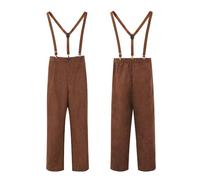 COSDREAMER Pantaloni da uomo Pioneer coloniali medievali contadini pantaloni Halloween Cosplay con bretelle, Marrone, L