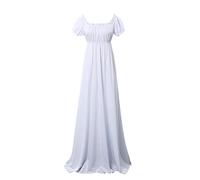 COSDREAMER Regency Abiti da Donna con Maniche a Sbuffo increspate Abito da Abito in Vita Impero, Bianco, M