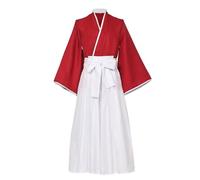 COSDREAMER Uomini Kimono Robe Tongma Comics Geisha Giapponese Yukata Increspature Top Pantaloni Set (Rosso e Bianco, M)