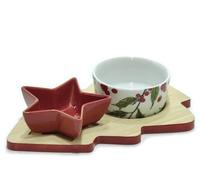 COSE DA CASA Antipastiera 2 Posti con Ciotole in Ceramica Albero di Natale e Base in Legno di Bambù - Ottima Idea Regalo per Natale Porta Stuzzichini Natalizio