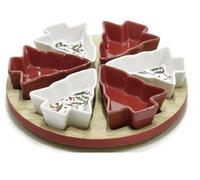 COSE DA CASA Antipastiera Natalizia 6 Posti con Ciotole in Ceramica a Forma di Albero di Natale Base Girevole in Legno di Bambù 27 Snack, Olive, Formaggi e Salse