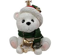 COSE DA CASA Base per Albero di Natale Orso Bianco Seduto Sciarpa Verde e Stella Oro Supporto Piede Decorazioni Natalizie Bambini Felici