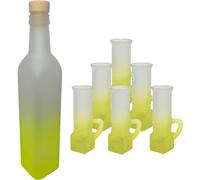 COSE DA CASA Bottiglia con 6 Bicchiere vodka limoncello liquori amari fresco bicchierino freezer giallo e bianco satinato