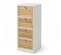 COSE DA CASA Cassettiera Multiuso in Legno di Abeto e Bianco Mobiletto Salvaspazio con 4 Cassetti per Bagno Camera e Ingresso Design Moderno e Naturale 31,5x30x81 cm
