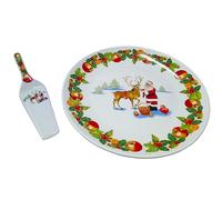 COSE DA CASA Piatto Natalizio per Dolci Panettone natale Torte con Paletta D 30 in Ceramica renna babbo natale idea regalo