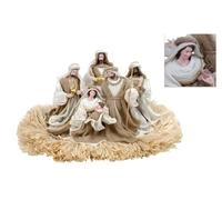 COSE DA CASA Presepe Completo Sacra Famiglia Natalizia Vestiti in Tessuto Juta Natività Decorazione Raffinata con Giuseppe Maria Gesù Bambino e 3 Re Magi su giaciglio di Paglia