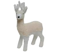COSE DA CASA Renna Piccola Alzata cerbiatto Natalizia cm40x27 Pellicciosa Bianca e Beige Decorativa per Natale Perfetta per Allestimenti Grande con Corna
