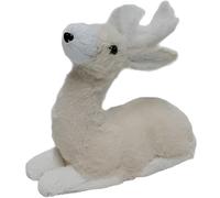 COSE DA CASA Renna Seduta cerbiatto Natalizia cm 28x29 Pellicciosa Bianca Beige Piccola Decorativa per Natale Perfetta per Allestimenti Grande con Corna