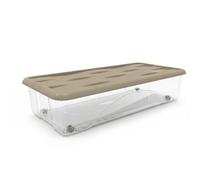 COSE DA CASA Scatola Sottoletto con Ruote e Coperchio 40 lt box basso per letto Contenitore Salvaspazio in Plastica Trasparente cm 79x39x H17,5 Ideale per Vestiti e Cambio Stagione (beige)