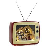 COSE DA CASA Scenario Natalizio in TV Vintage con Luci Movimento e Musica - Villaggio Innevato in Televisore Antico con Antenne - Decorazione di Natale Luminoso 38x31x22 cm