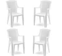 COSE DA CASA Sedie con braccioli in resina bianca effetto rattan set 4 Poltrone seduta per interno esterno balcone terrazza giardino pub bar