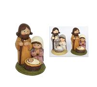 COSE DA CASA Set 2 Mini Natività bimbi statua a Blocco in Poliresina con Giuseppe, Maria e Bambinello H 9 cm Abiti Effetto Rigato Decorazione Natalizia