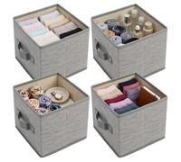 COSE DA CASA Set 4 Scatole Organizer Armadio e Cassetti in Tessuto Pieghevoli con Maniglia 20x20x15 cm Grigio Contenitori Multiuso Salvaspazio ordine in camera Bagno Cameretta Bambini