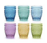 COSE DA CASA Set 6 bicchieri colorati in vetro 30cl eleganti stile barocco per tavola cucina multicolore primavera estate