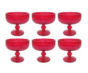 COSE DA CASA Set 6 Coppe Vetro Rosso con Piede 310 ml Coppette Gelato Macedonia Dolci Eleganti per una tavola di Natale Effetto rigato Eleganti per le Feste e Occasioni Speciali