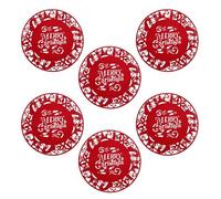 COSE DA CASA Set 6 Sottopiatti Natalizi in Feltro Rosso con Scritta Merry Christmas 35 cm con Intagli Pupazzo Neve Albero Stellettopiatti