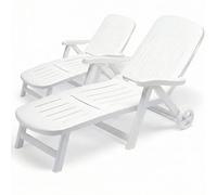 COSE DA CASA Set di 2 Lettino predisole bianco con ruote Reclinabile 5 posizioni pieghevole S-CAB California Made in Italy Sdraio regolabile