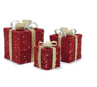 COSE DA CASA Set di 3 Pacchi Regalo Luminosi Rosso e Oro con LED Decorazione Natalizia Fiocco Silver per Albero di Natale Ornamento Bar Hotel ristorate