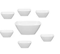 COSE DA CASA Set macedonia insalate 7 Pezzi Eclissi bianco con Insalatiera Grande 22cm e 6 Coppette 14cm in Vetro Opale Resistenti Forma ciotole Quadrata Impilabili Lavastoviglie e Microonde