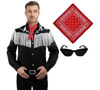 Coseaon Costume da cowboy da uomo per adulti, cosplay con camicia, cravatta, unettes de soleil per Halloween, costume di carnevale (nero, XL)