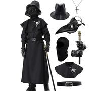 Coseaon Costume Medico della Peste Bambino Vestito Maschera Dottore della Peste Ragazzi Ragazze Plague Doctor Costume Halloween Carnevale (130)
