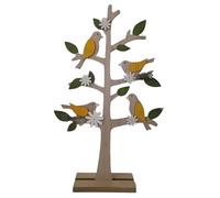 cosedacasa Albero di Pasqua in Legno con Uccelli Rosa Arancio Giallo e Verde Decorazioni pasquali per casa vetrina Negozio in Legno 43cm-Giallo