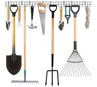 Coselena Portautensili da giardino, 160 cm, organizer per attrezzi da parete, in metallo, per capannone, resistente, per attrezzi da giardino, pale e rastrelli, ideale per garage e accessori da
