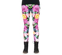 cosey - Leggings Colorati Stampati (Taglia Unica) - Design Orange-Pink Roses