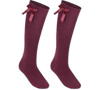 COSHAL® 1 Coppia di Calzini al Ginocchio per Ragazze con Fiocchi Soffice per la Scuola Uniforme per il Ritorno a Scuola Calzini per Feste Calzini Lunghi per Bambini, Bordeaux, 2-3 Years