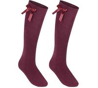 Coshal® 1 Coppia di Calzini al Ginocchio per Ragazze con Fiocchi Soffice per la Scuola Uniforme per il Ritorno a Scuola Calzini per Feste Calzini Lunghi per Bambini, Bordeaux, 11-16 Years