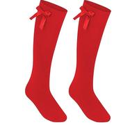 Coshal® 1 Coppia di Calzini al Ginocchio per Ragazze con Fiocchi Soffice per la Scuola Uniforme per il Ritorno a Scuola Calzini per Feste Calzini Lunghi per Bambini, Rosso, 2-3 Years