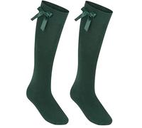 COSHAL® 1 Coppia di Calzini al Ginocchio per Ragazze con Fiocchi Soffici per la Scuola Uniforme per il Ritorno a Scuola Calzini per Feste Calzini Lunghi per Bambini, Verde, 2-3 Years