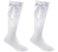 COSHAL® 2 paia di calze da scuola alte al ginocchio per ragazze calze di cotone nastri con fiocco per il ritorno a scuola calzini uniformi abbigliamento per feste calze calze per ragazze calze al