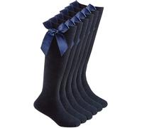 COSHAL® 3 paia di calzini alti al ginocchio per ragazze, calzini in cotone con fiocchi soffici, calzini per il rientro a scuola, uniformi, feste, calzini lunghi per ragazze con fiocco al ginocchio